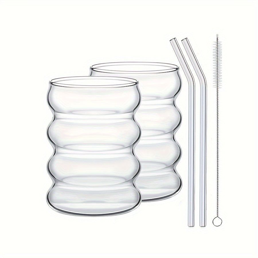 Wave-Shaped Glass Milkshake Cups with Straws