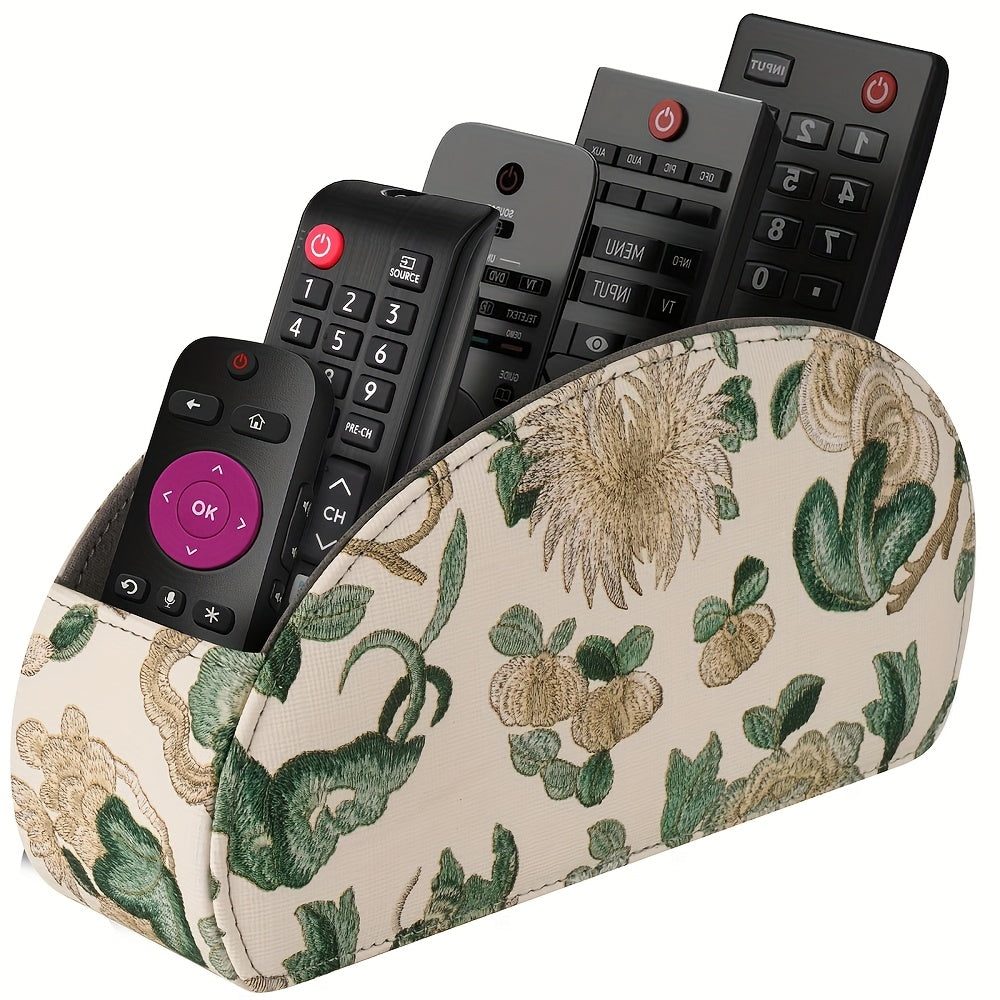 Black Faux Leather Remote Control Organizer with 5 Compartments