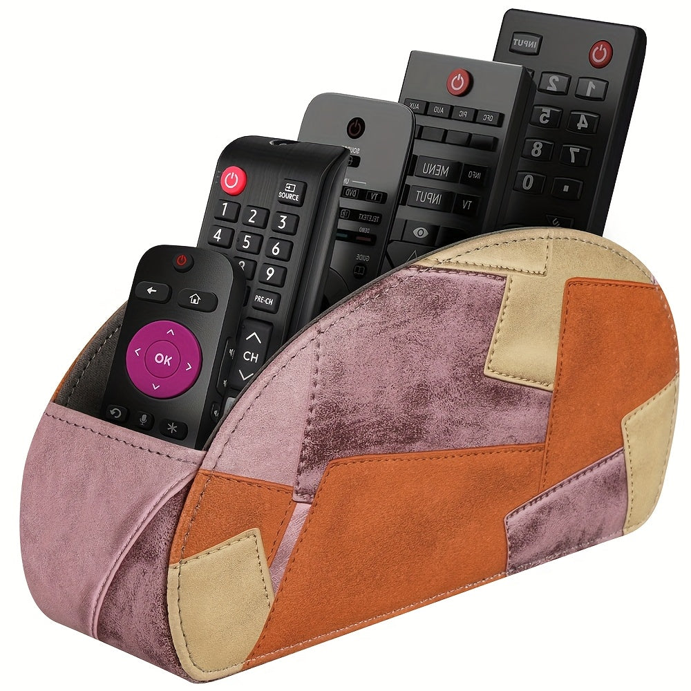 Black Faux Leather Remote Control Organizer with 5 Compartments
