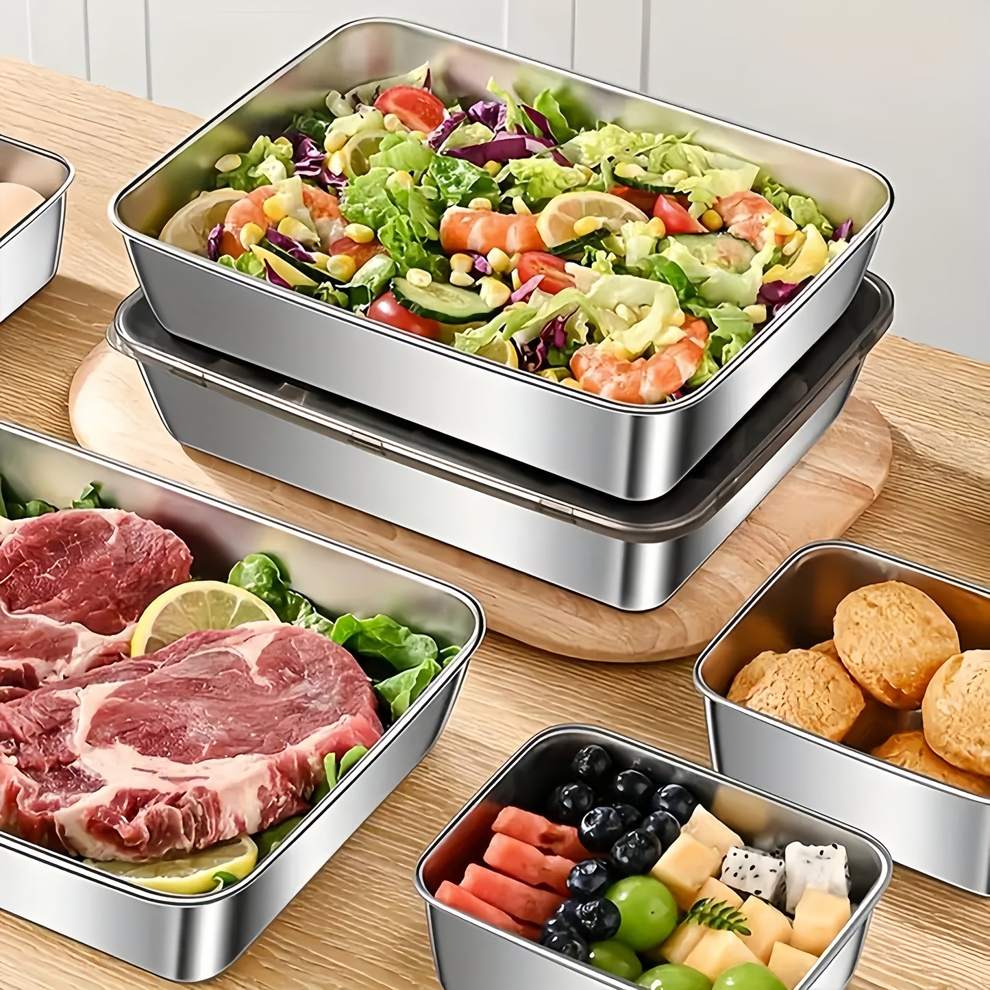 Set of 3 Stainless Steel Food Storage Containers