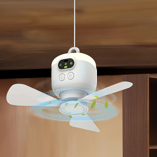USB Rechargeable Portable Ceiling Fan with Built-in LED Light