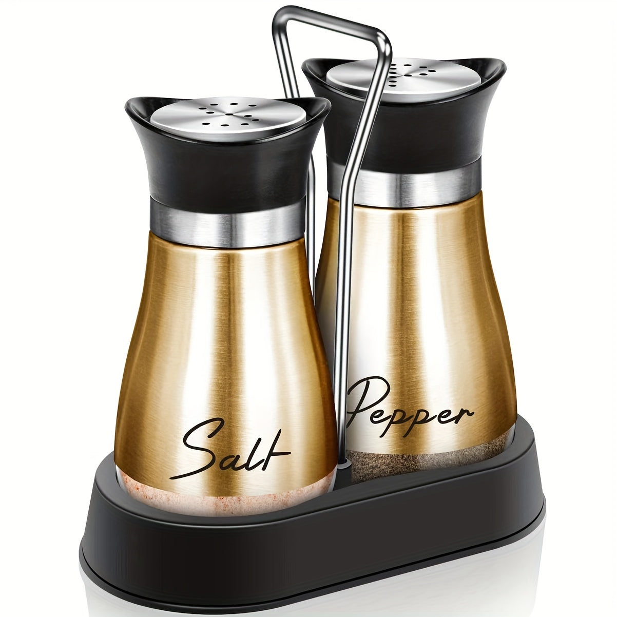 Stainless Steel Salt and Pepper Shaker Set with Stand