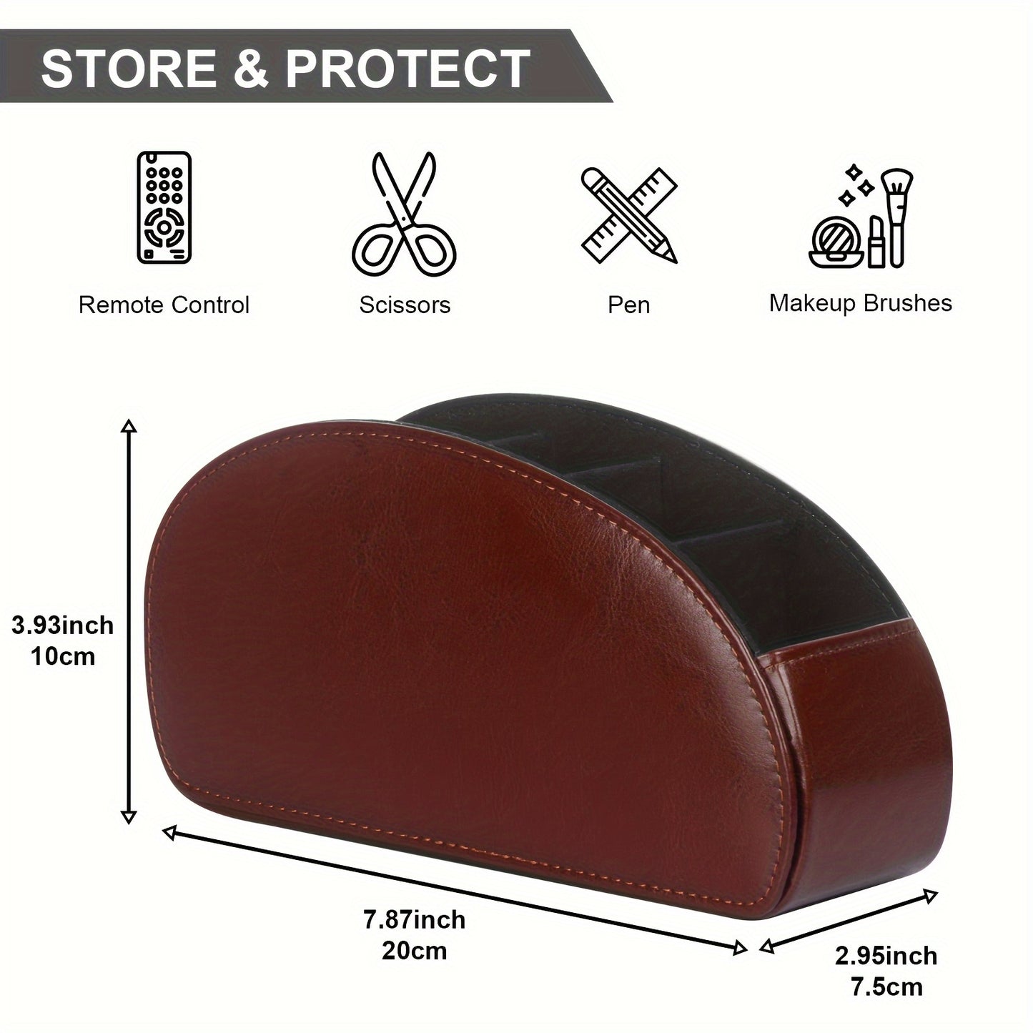 Black Faux Leather Remote Control Organizer with 5 Compartments
