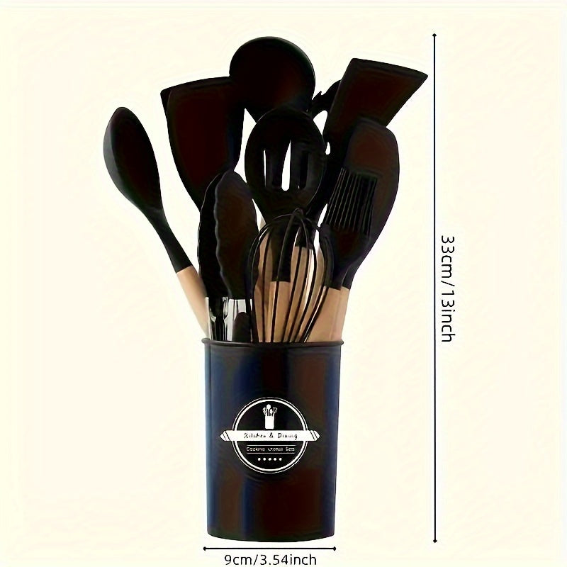Silicone Kitchen Utensil Set with Wooden Handles - 6/12-Piece