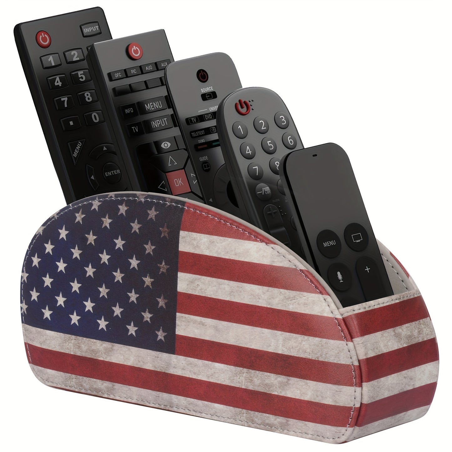 Black Faux Leather Remote Control Organizer with 5 Compartments