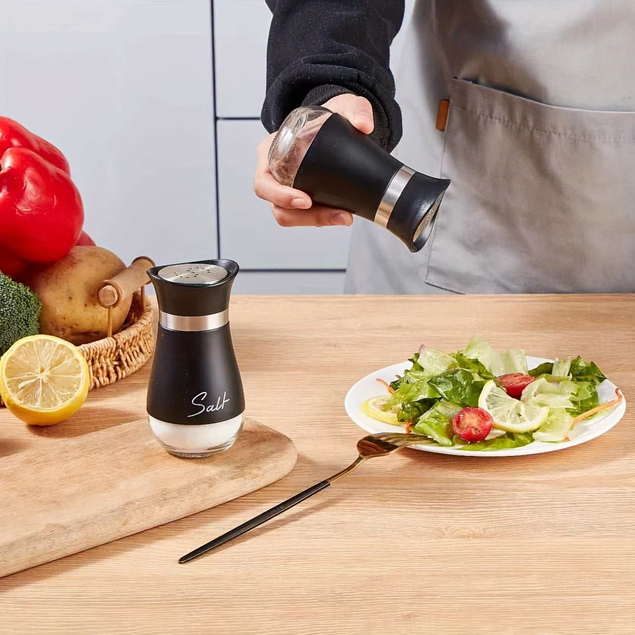 Stainless Steel Salt and Pepper Shaker Set with Stand