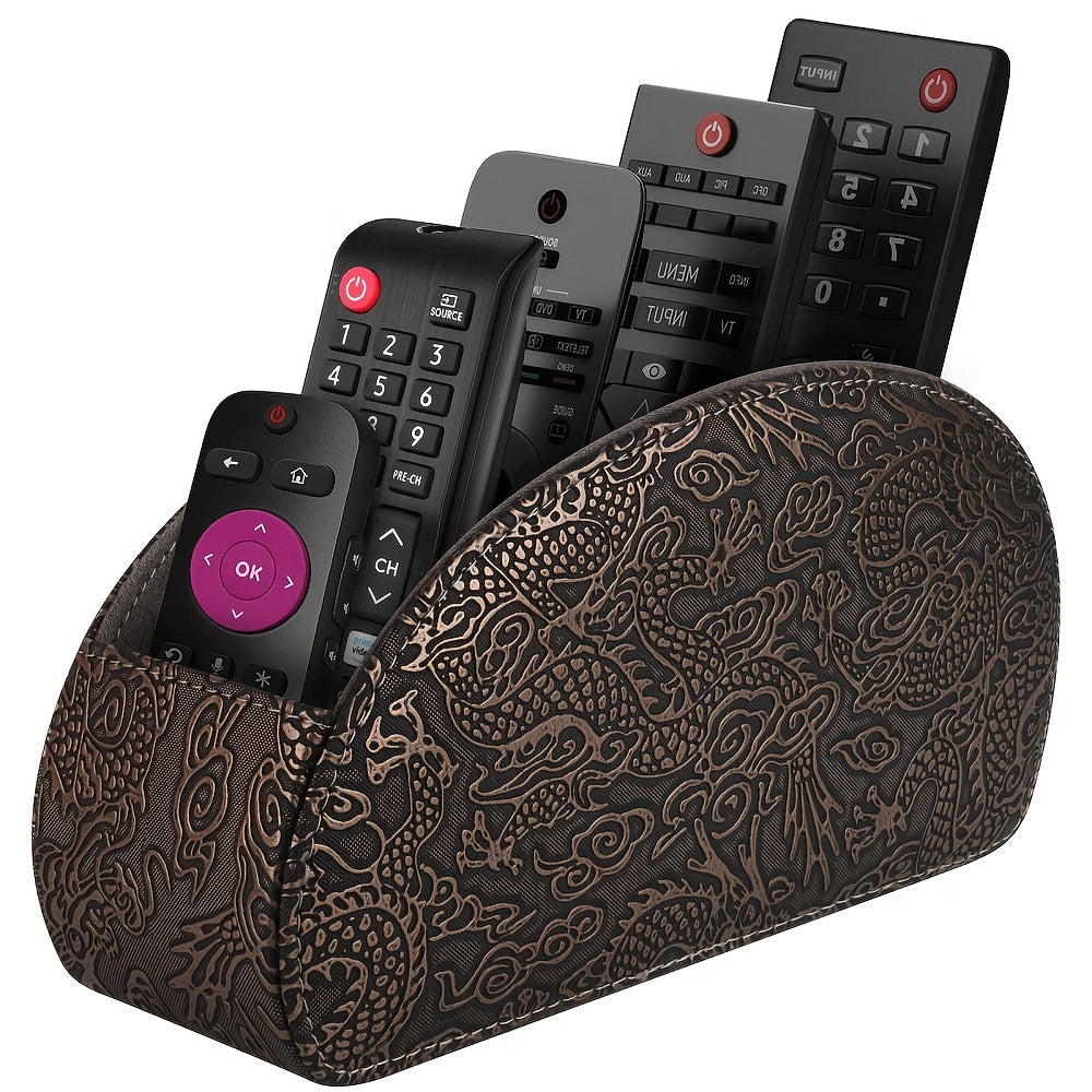 Black Faux Leather Remote Control Organizer with 5 Compartments