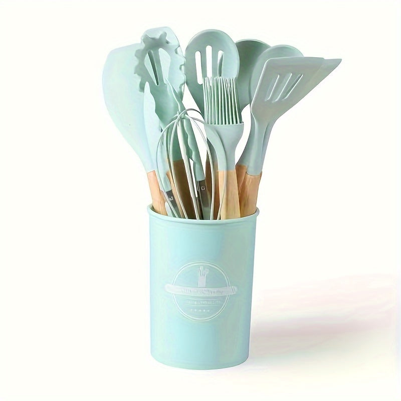 Silicone Kitchen Utensil Set with Wooden Handles - 6/12-Piece
