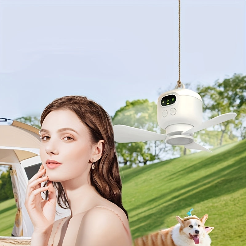 USB Rechargeable Portable Ceiling Fan with Built-in LED Light