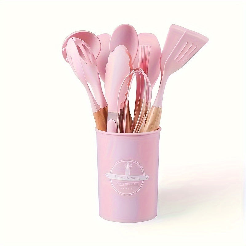 Silicone Kitchen Utensil Set with Wooden Handles - 6/12-Piece