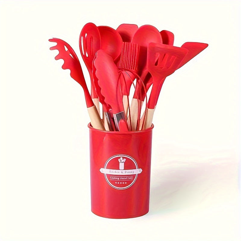 Silicone Kitchen Utensil Set with Wooden Handles - 6/12-Piece