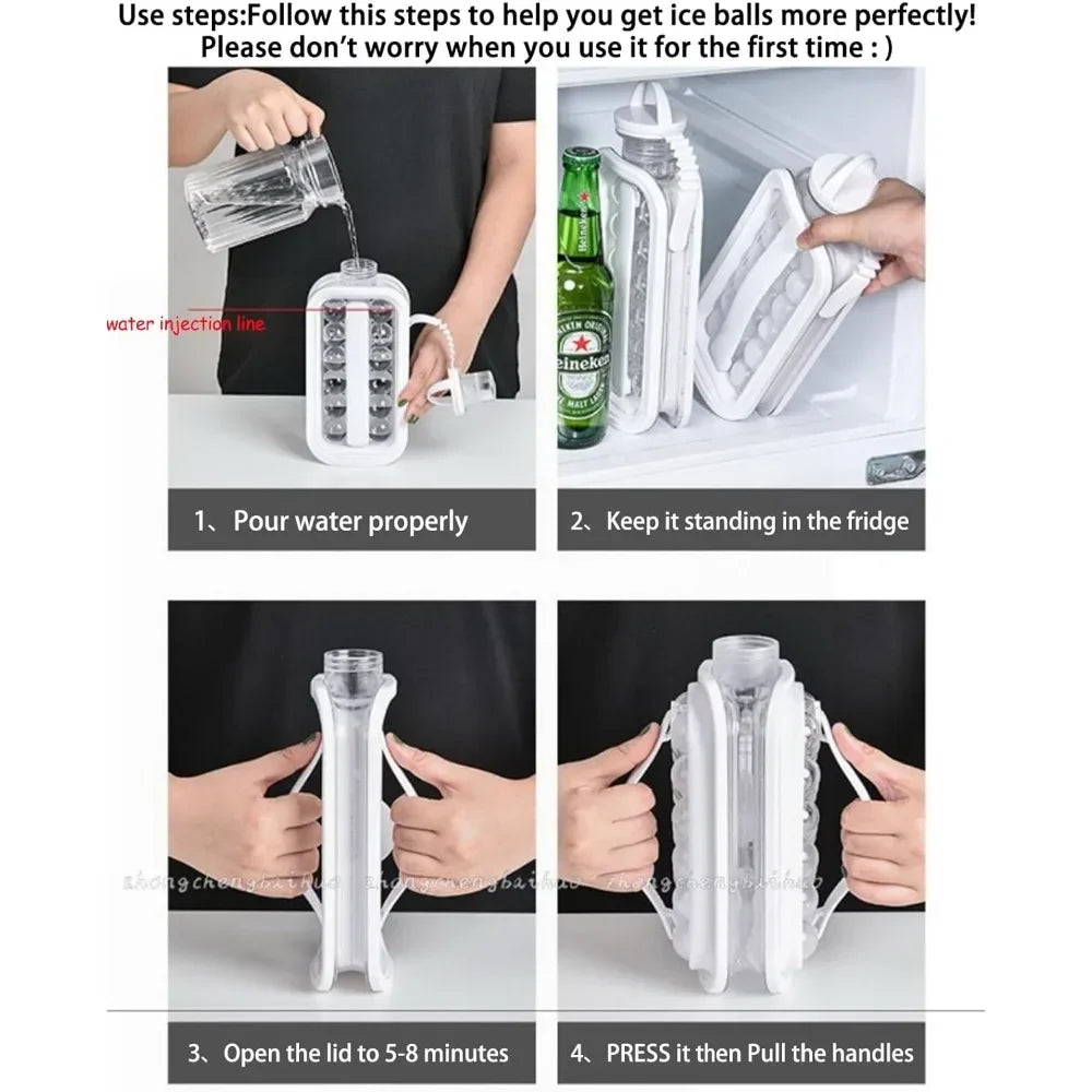 2-in-1 Ice Ball Maker & Storage Container – 17 Grid Silicone Ice Mold