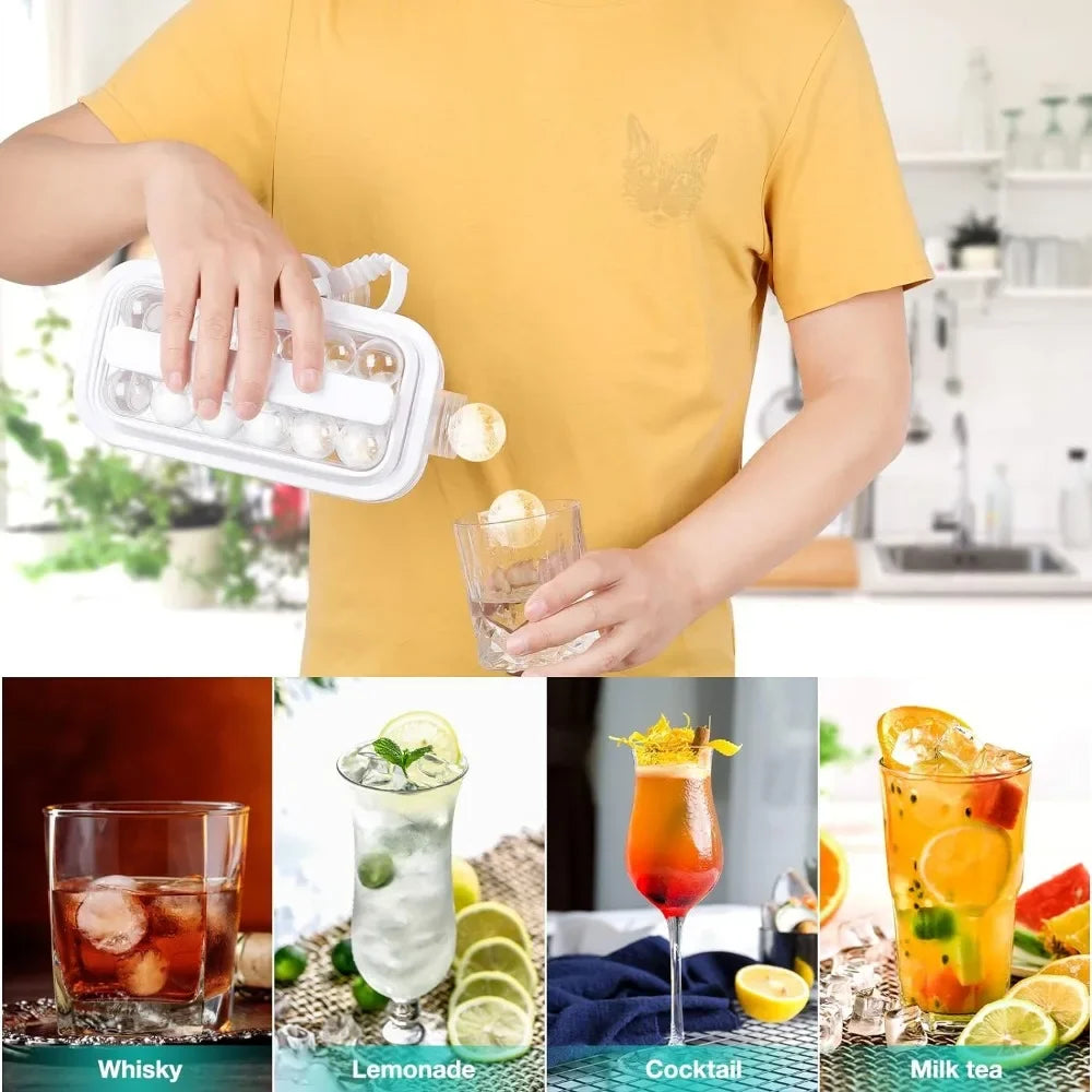 2-in-1 Ice Ball Maker & Storage Container – 17 Grid Silicone Ice Mold