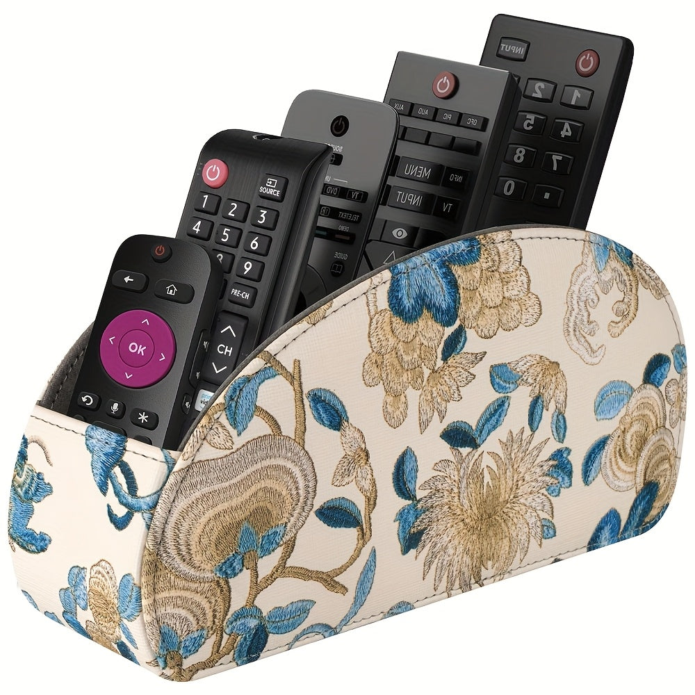 Black Faux Leather Remote Control Organizer with 5 Compartments