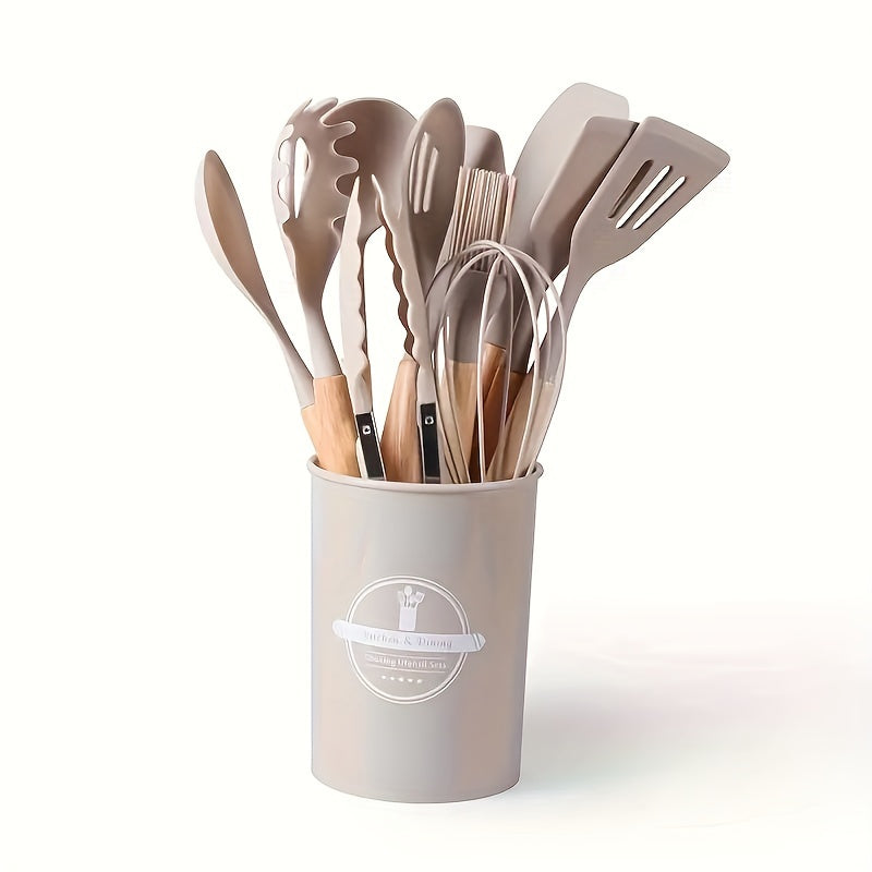 Silicone Kitchen Utensil Set with Wooden Handles - 6/12-Piece