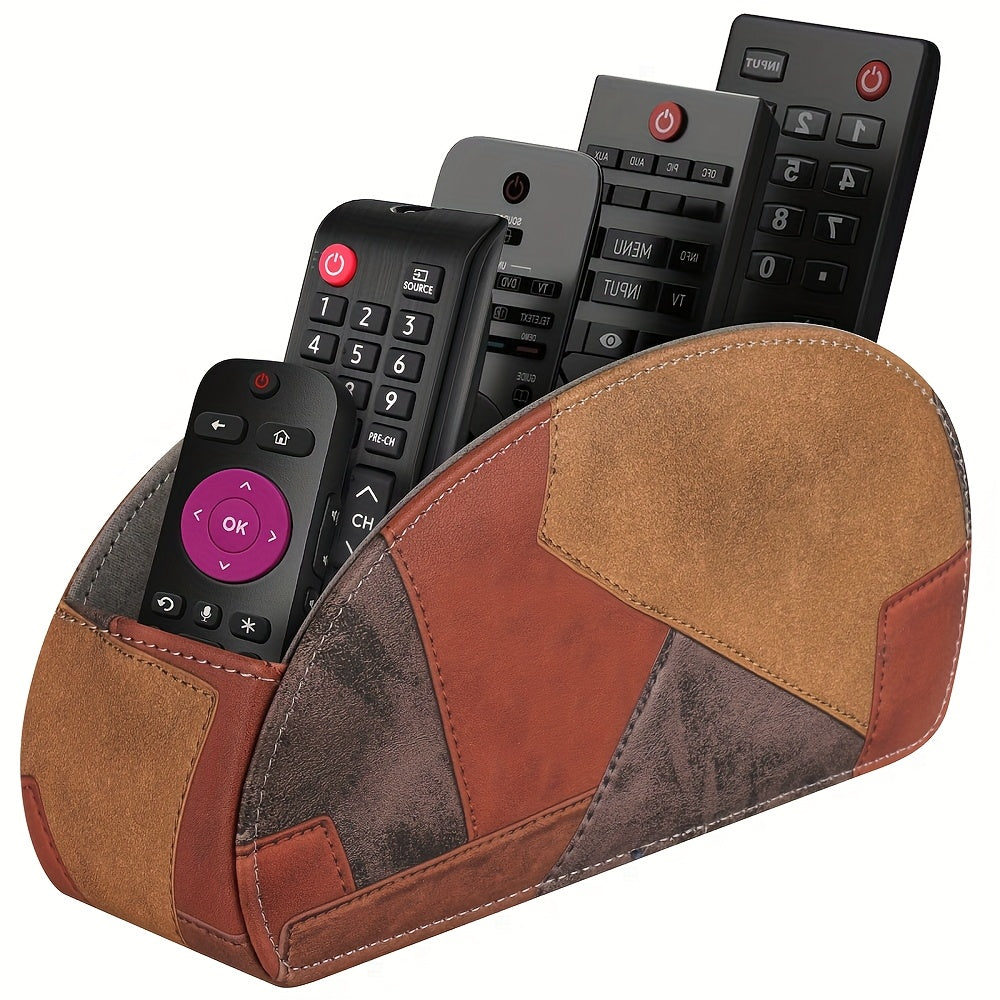Black Faux Leather Remote Control Organizer with 5 Compartments