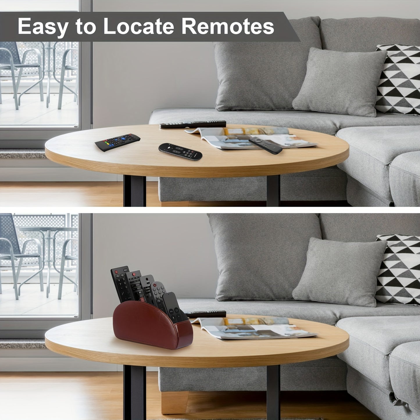 Black Faux Leather Remote Control Organizer with 5 Compartments