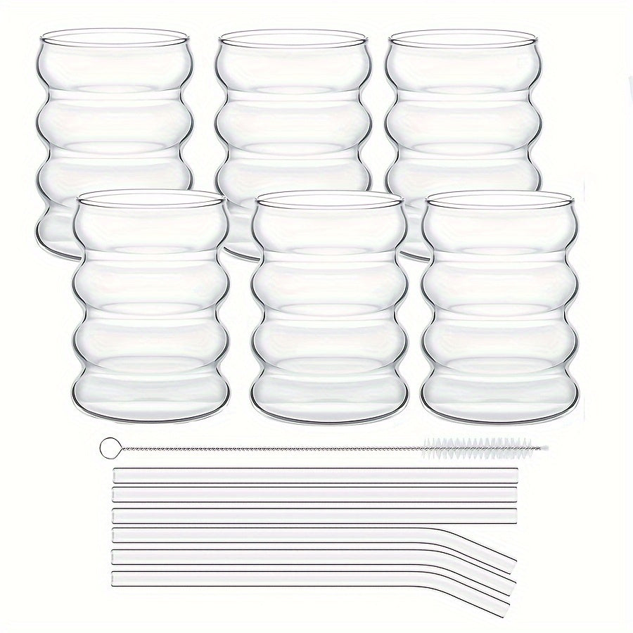 Wave-Shaped Glass Milkshake Cups with Straws