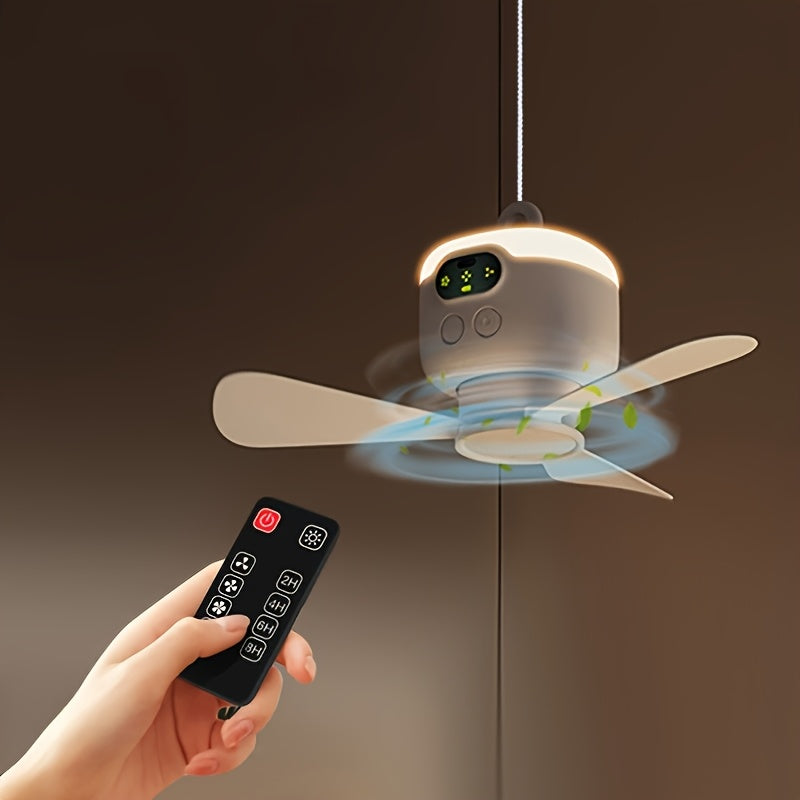USB Rechargeable Portable Ceiling Fan with Built-in LED Light