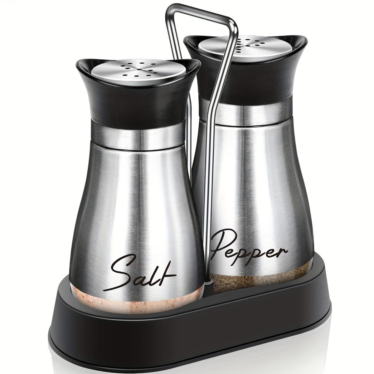Stainless Steel Salt and Pepper Shaker Set with Stand