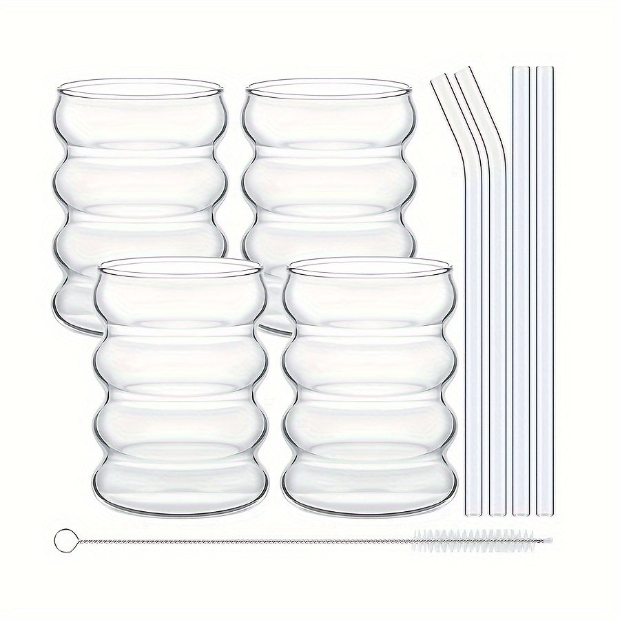 Wave-Shaped Glass Milkshake Cups with Straws