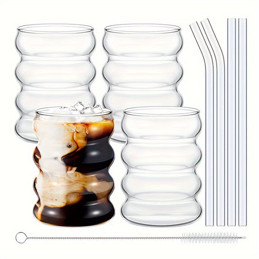 Wave-Shaped Glass Milkshake Cups with Straws