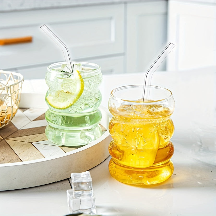 Wave-Shaped Glass Milkshake Cups with Straws