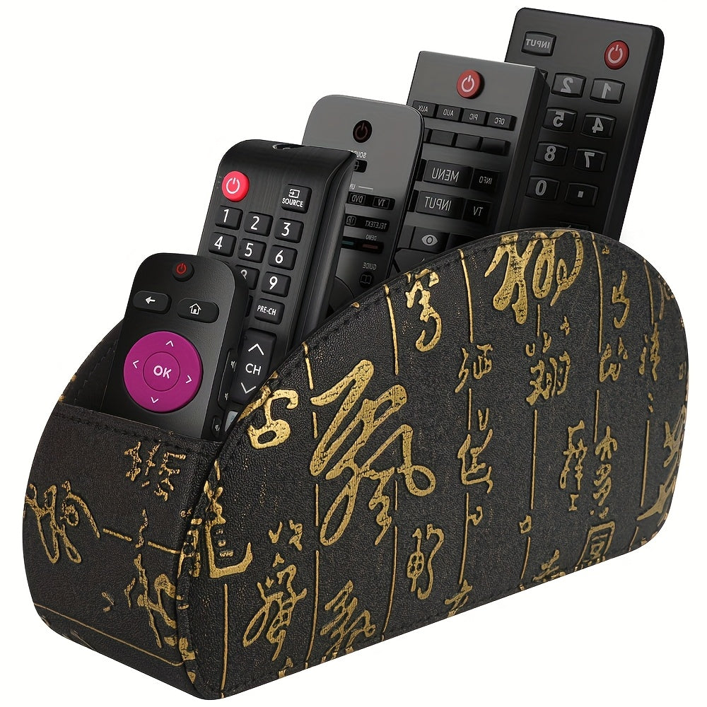Black Faux Leather Remote Control Organizer with 5 Compartments