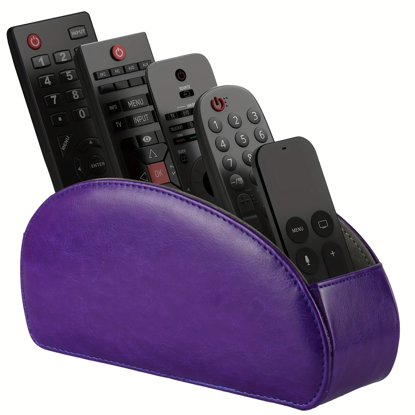 Black Faux Leather Remote Control Organizer with 5 Compartments