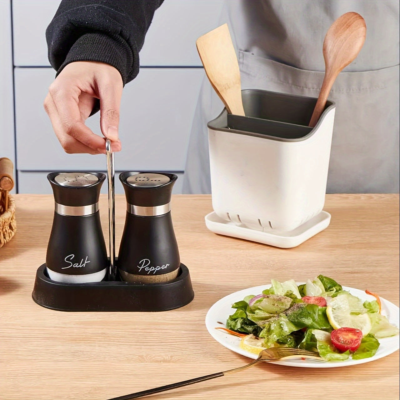 Stainless Steel Salt and Pepper Shaker Set with Stand