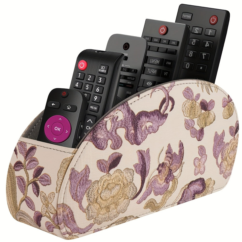 Black Faux Leather Remote Control Organizer with 5 Compartments