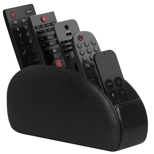 Black Faux Leather Remote Control Organizer with 5 Compartments