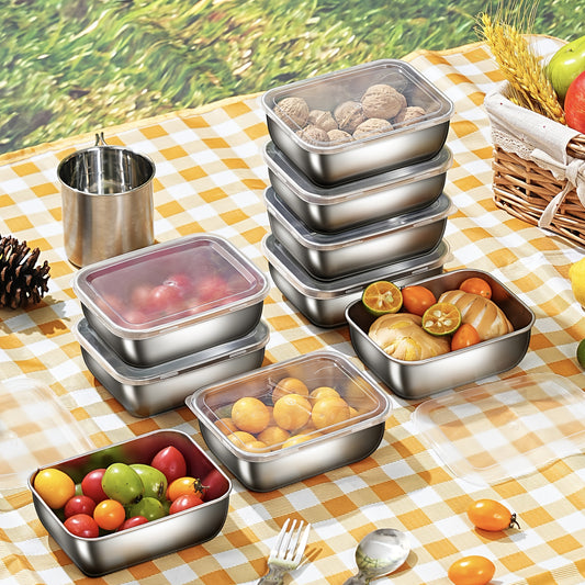 Set of 5 Stainless Steel Food Storage Containers with Lids
