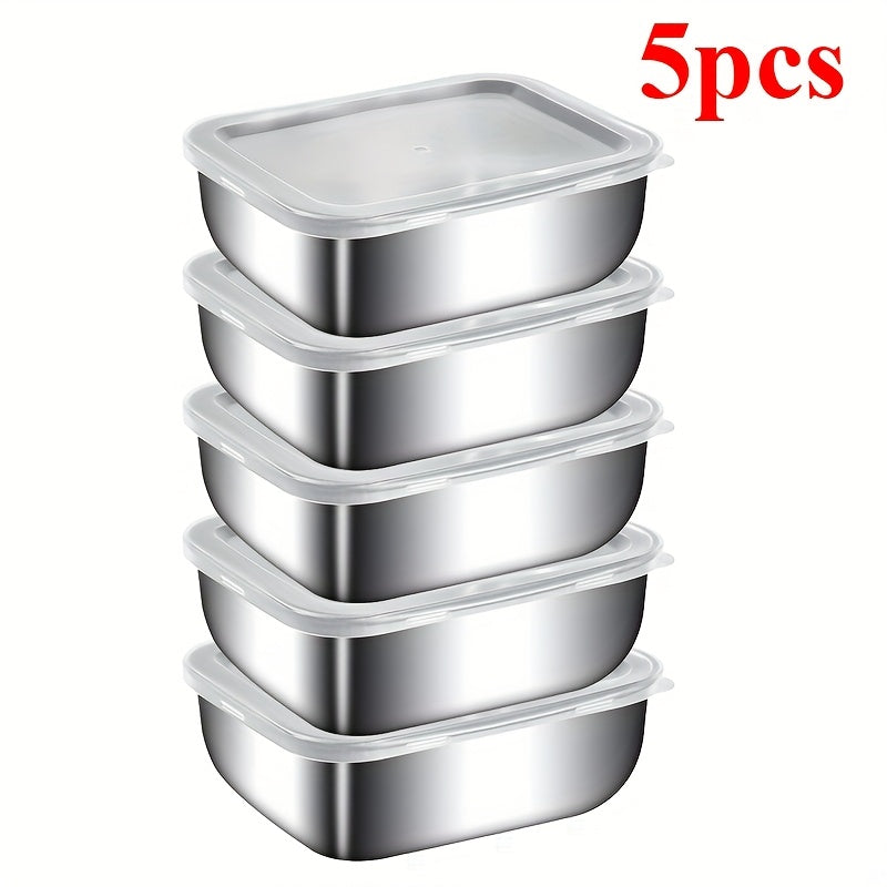Set of 5 Stainless Steel Food Storage Containers with Lids